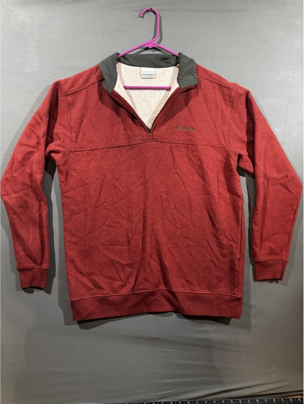 Columbia Sportswear Mens Large Fleece Quarter Zip Pullover Sweater Red Maroon